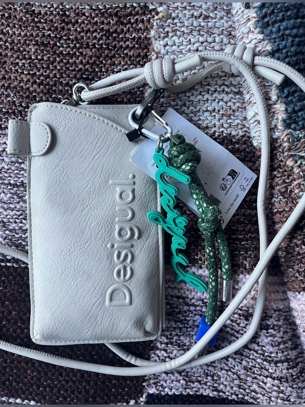 Desigual powder blue Crossbody Pouch with Green Script Charm